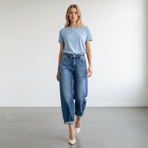 1196 • High Rise Cropped & Rolled Cuff Mild Barrel Stretch Jeans
